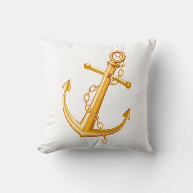 Nautical Sailor Ocean Beach Gold Anchor  Cushion (Front)