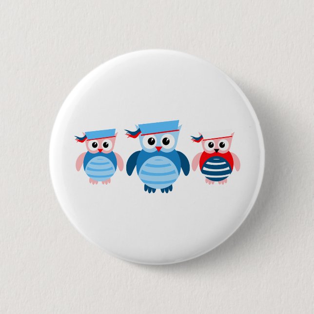 Nautical Sailor Owls 6 Cm Round Badge (Front)