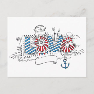 Nautical Sailor Retro Love Postcard