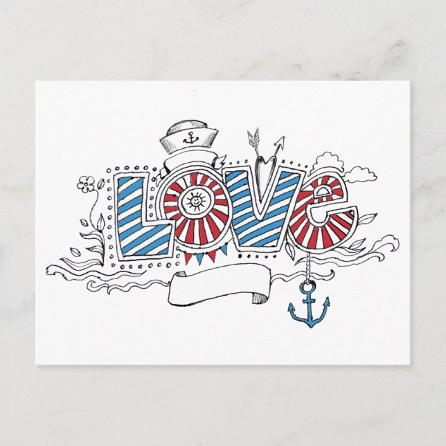 Nautical Sailor Retro Love Postcard (Front)