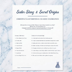 Nautical Sailor Slang Birthday Game One Sheet