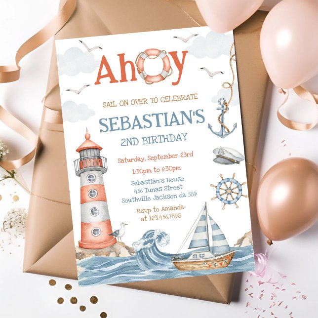 Nautical Sailor Theme Birthday Invitation (Creator Uploaded)