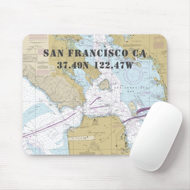 Nautical San Francisco CA Latitude Longitude Mouse Pad (With Mouse)
