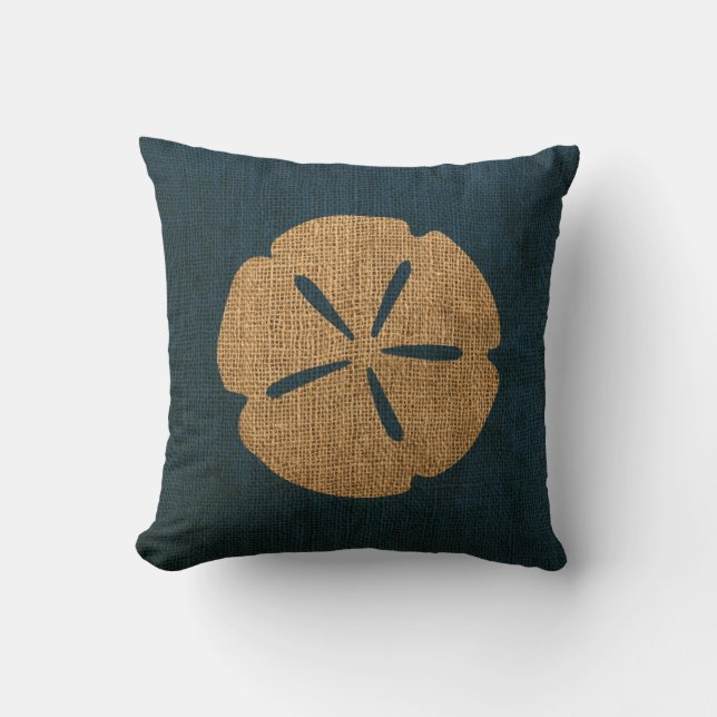 Nautical Sand Dollar Rustic Deep Sea Blue Cushion (Front)