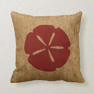 Nautical Sand Dollar Rustic Red Cushion