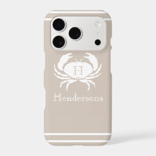 Nautical Sand Tan Taupe White Crab Monogram Name