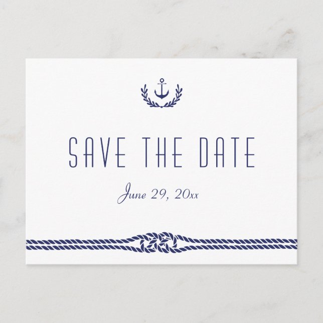 Nautical Save The Date White with Anchors Announcement Postcard (Front)