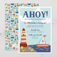 Nautical Scene Kids Birthday Party Invitation