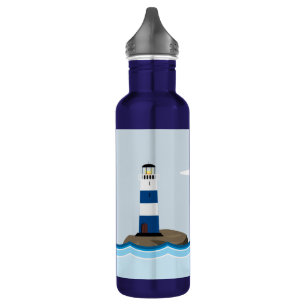 Nautical Scene with Lighthouse and Sailboat 710 Ml Water Bottle