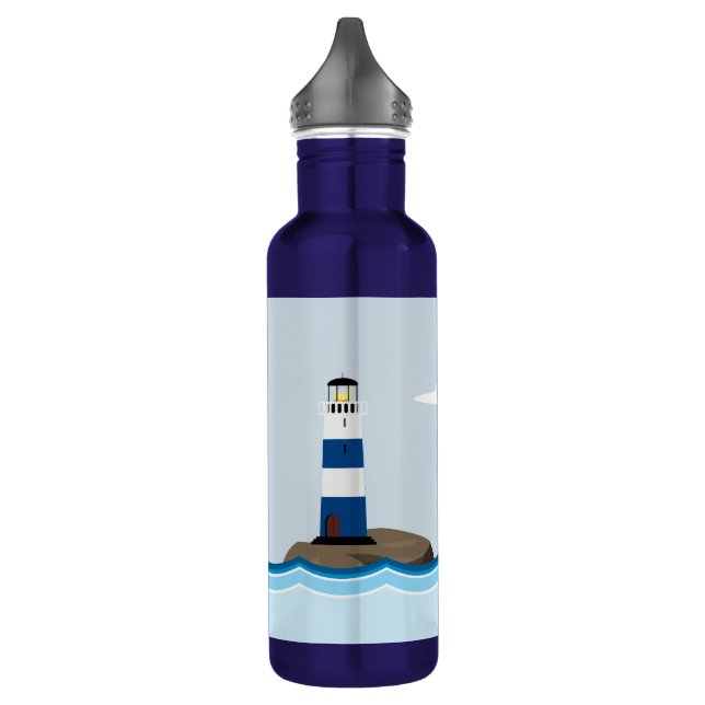 Nautical Scene with Lighthouse and Sailboat 710 Ml Water Bottle (Left)