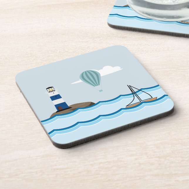 Nautical Scene with Lighthouse and Sailboat Coaster (Left Side)