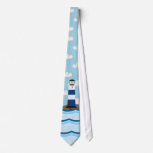 Nautical Scene with Lighthouse and Sailboat Tie