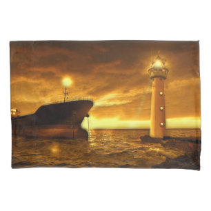 Nautical Scene with Lighthouse Pillowcase