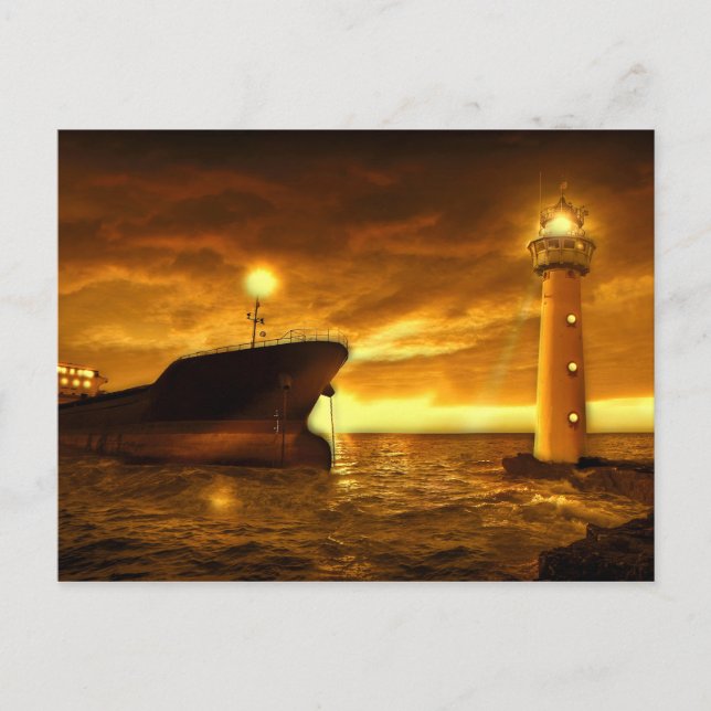 Nautical Scene with Lighthouse Postcard (Front)