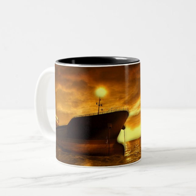 Nautical Scene with Lighthouse Two-Tone Coffee Mug (Front Left)