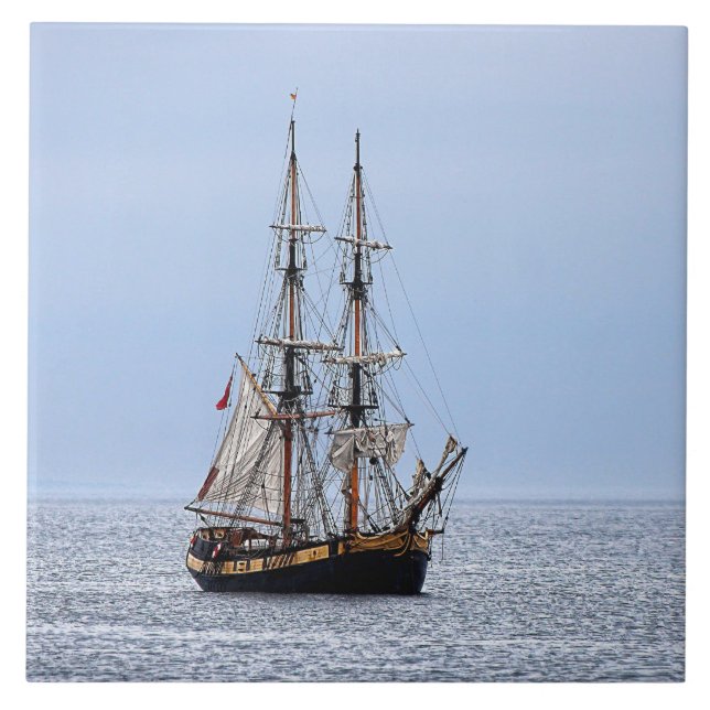 Nautical Schooner Blue Skies Ceramic Tile (Front)