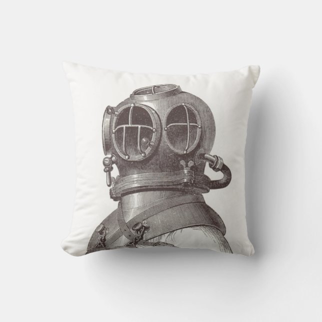 Nautical Scuba Guy Funky Black and White Pillow (Front)