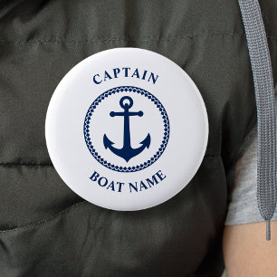 Nautical Sea Anchor Captain Boat Name Navy 6 Cm Round Badge