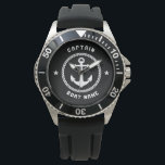 Nautical Sea Anchor Captain & Boat or Name Black Watch<br><div class="desc">A Nautical Sea Anchor with Captain Rank or other title and Your Name or Boat Name on a Stylish Silver and Black Watch. This personalised Pocket Watch will not just time but also is a fun conversation piece. Perfect for Father's Day but also makes a great gift for any occasion....</div>