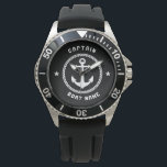 Nautical Sea Anchor Captain & Boat or Name Black Watch<br><div class="desc">A Nautical Sea Anchor with Captain Rank or other title and Your Name or Boat Name on a Stylish Silver and Black Watch. This personalised Pocket Watch will not just time but also is a fun conversation piece. Perfect for Father's Day but also makes a great gift for any occasion....</div>