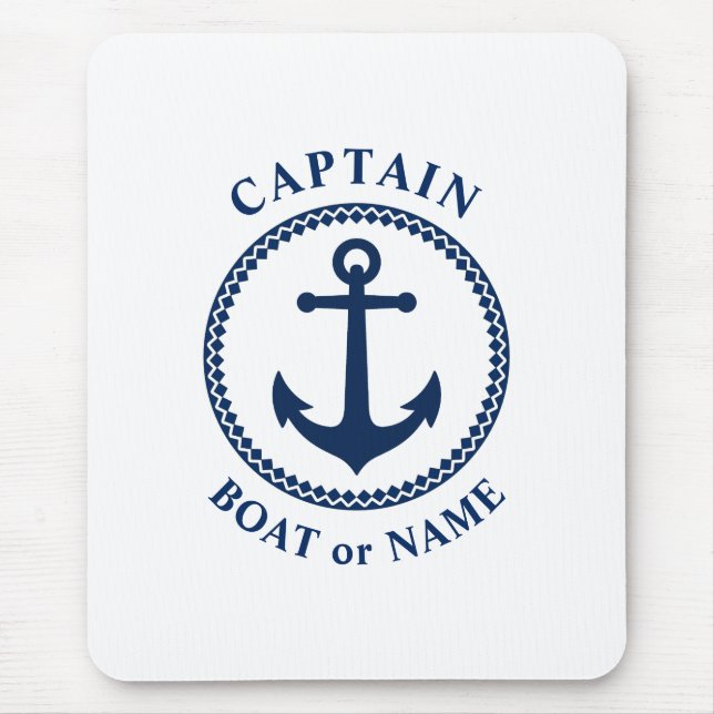 Nautical Sea Anchor Captain Boat or Name Navy Blue Mouse Pad (Front)
