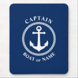 Nautical Sea Anchor Captain Boat or Name Navy Blue Mouse Pad<br><div class="desc">Nautical Sea Anchor Captain Your Personalised Name or Boat Name Mouse Pad.</div>