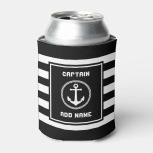 Nautical Sea Anchor Captain Name or Boat Stripped Can Cooler