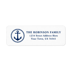 Nautical Sea Anchor Navy Blue On White Address Return Address Label