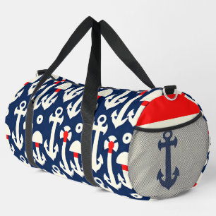 Nautical sea anchor navy red travel boat duffle bag