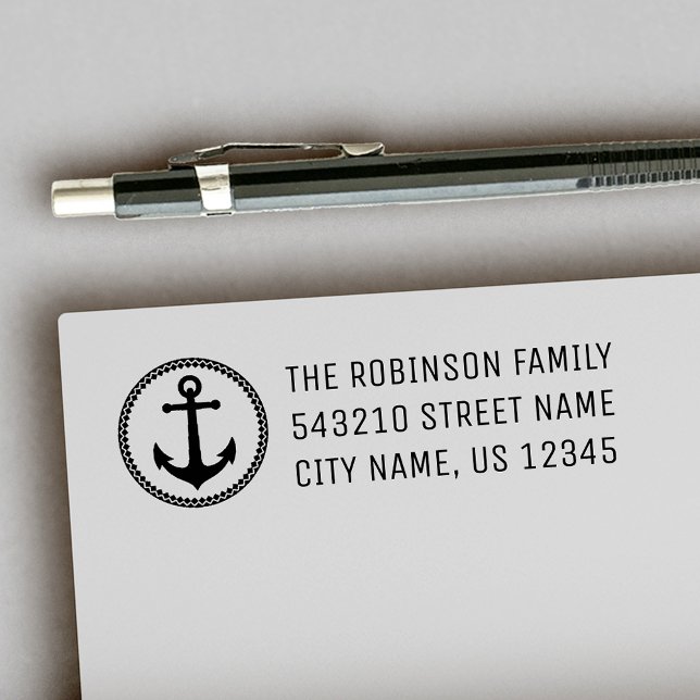 Nautical Sea Anchor Personalised Address or Text Self-inking Stamp (Creator Uploaded)