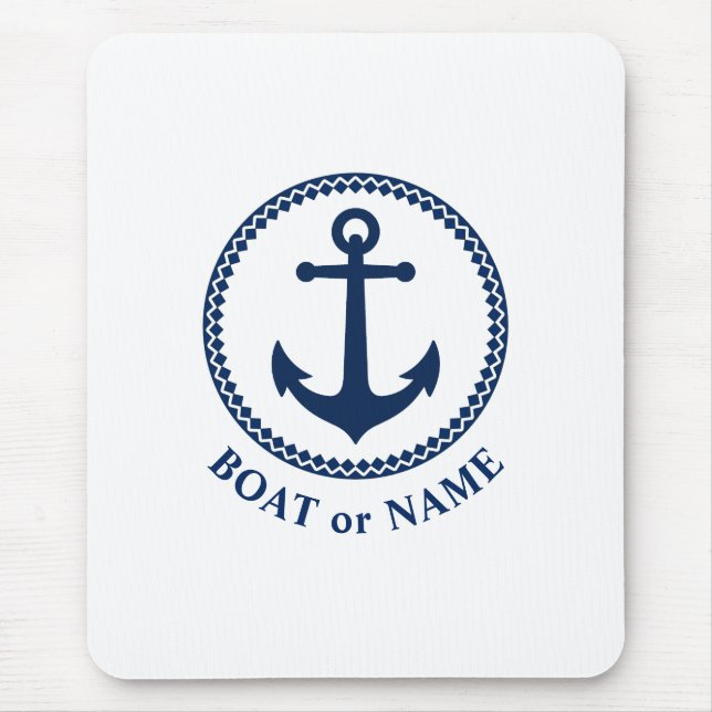 Nautical Sea Anchor Your Boat or Name Navy Blue Mouse Pad (Front)