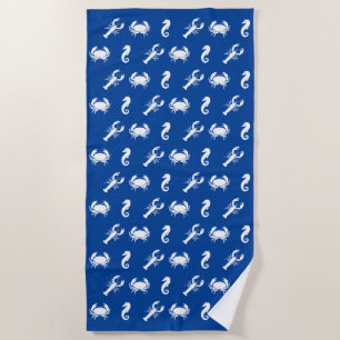 Nautical Sea Animals pattern lobster crab seahorse Beach Towel