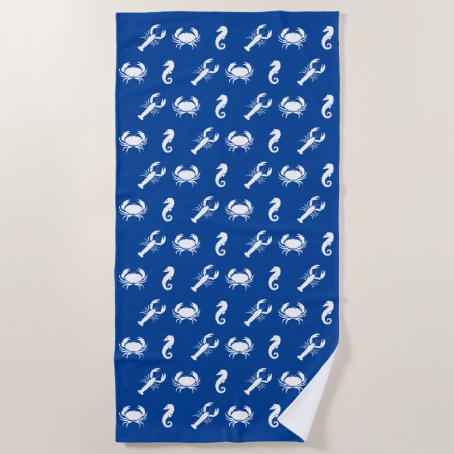 Nautical Sea Animals pattern lobster crab seahorse Beach Towel (Front)