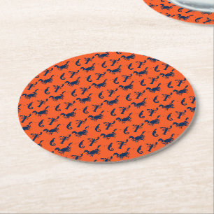 Nautical Sea Animals pattern lobster crab seahorse Round Paper Coaster