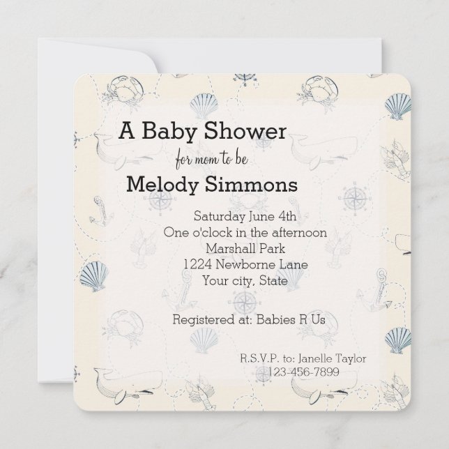 Nautical Sea Baby Shower Invitation (Back)