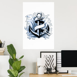Nautical Sea Blue Anchor Poster