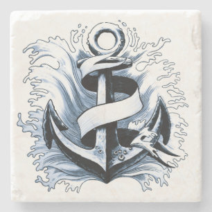 Nautical Sea Blue Anchor Stone Coaster
