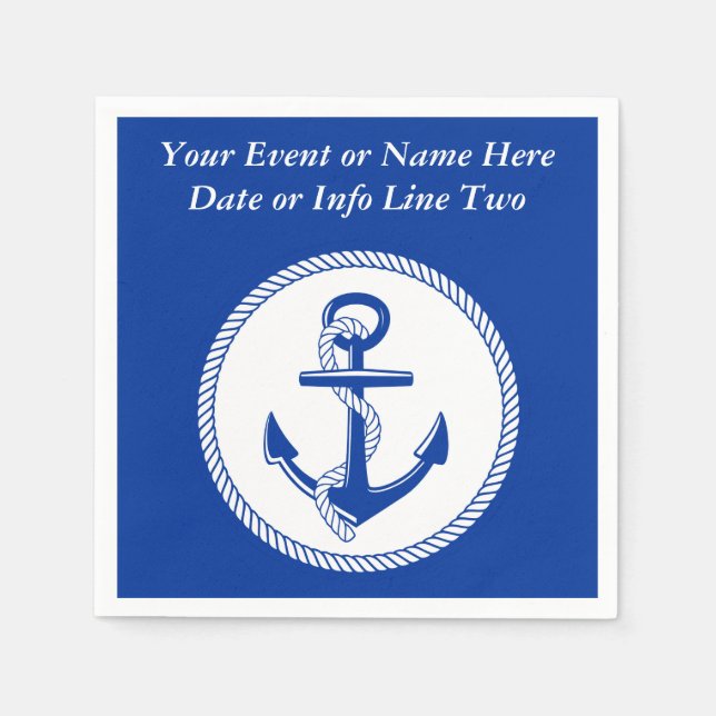 Nautical Sea Blue Boat Anchor Roping Custom #2 Napkin (Front)