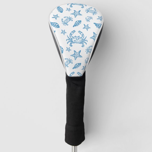 Nautical Sea Creatures Doodle Pattern Golf Head Cover (Front)