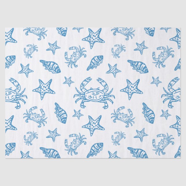 Nautical Sea Creatures Doodle Pattern Tissue Paper (Front)