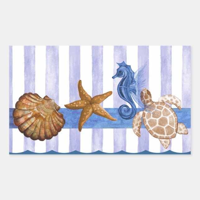 Nautical Sea Creatures Rectangular Sticker (Front)