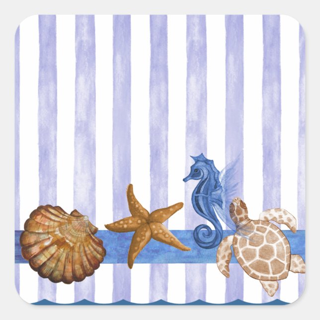 Nautical Sea Creatures Square Sticker (Front)