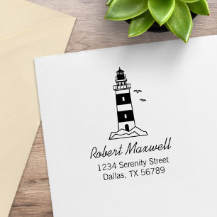 Nautical Sea Lighthouse Address 3 Rubber Stamp