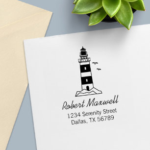 Nautical Sea Lighthouse Address 4 Self-inking Stamp