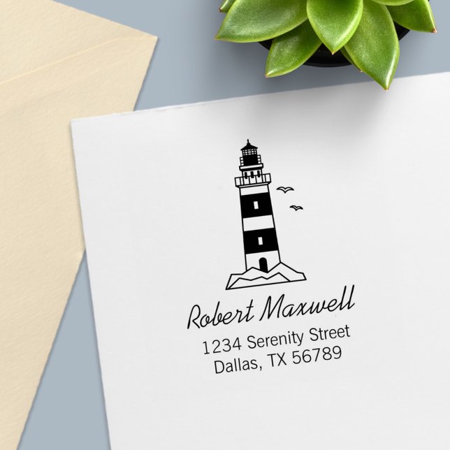 Nautical Sea Lighthouse Address 4 Self-inking Stamp (Creator Uploaded)