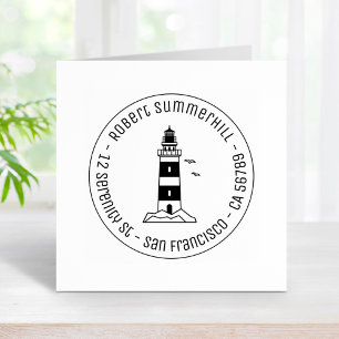 Nautical Sea Lighthouse Round Address 3 Rubber Stamp