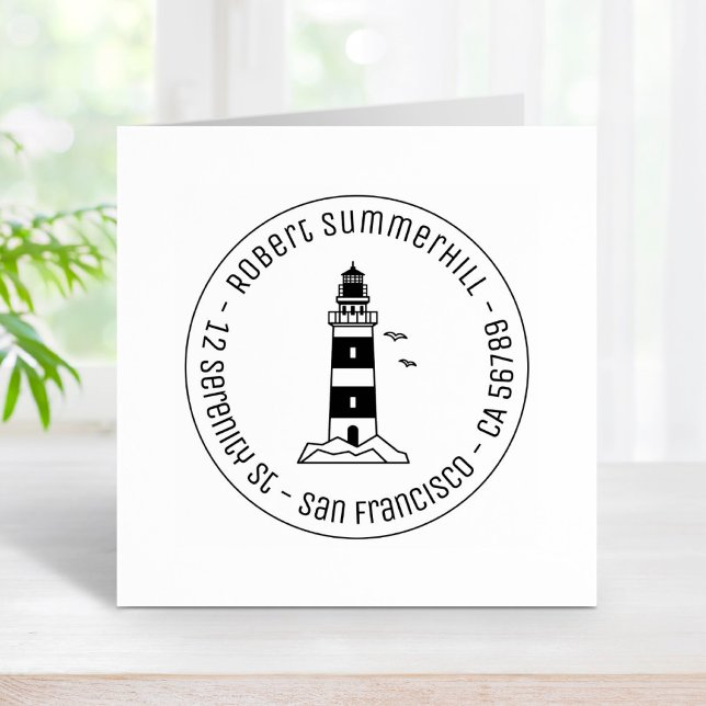 Nautical Sea Lighthouse Round Address 3 Rubber Stamp (Creator Uploaded)