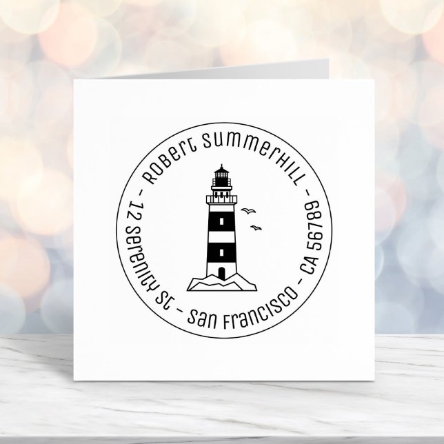 Nautical Sea Lighthouse Round Address 4 Self-inking Stamp (Creator Uploaded)