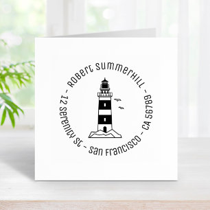 Nautical Sea Lighthouse Round Address Rubber Stamp