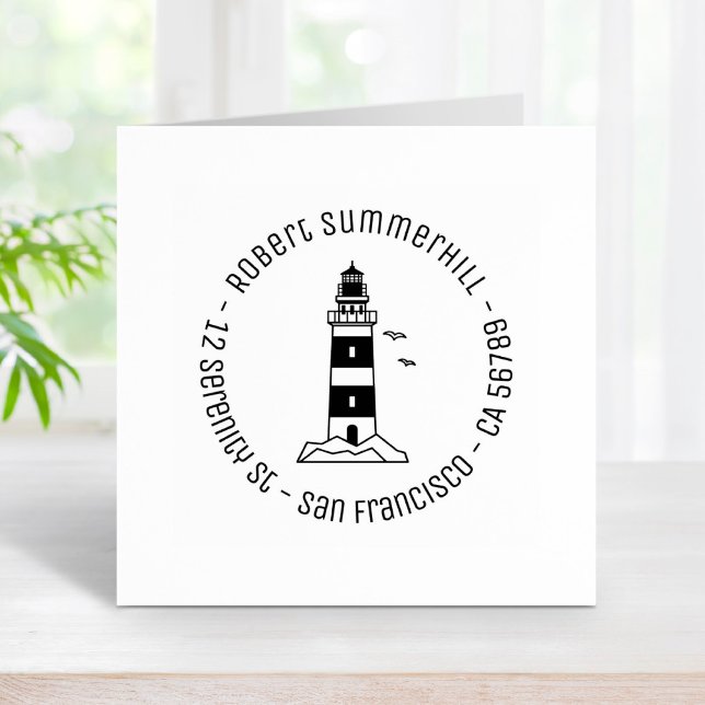 Nautical Sea Lighthouse Round Address Rubber Stamp (Creator Uploaded)